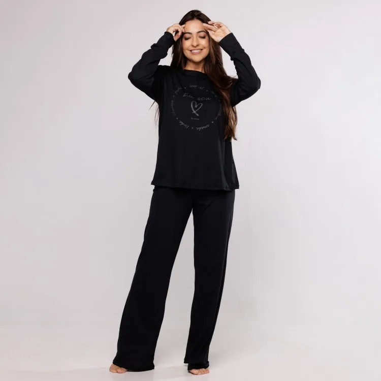 Pijama Longo em Algodão Egípcio com Estampa em Silk